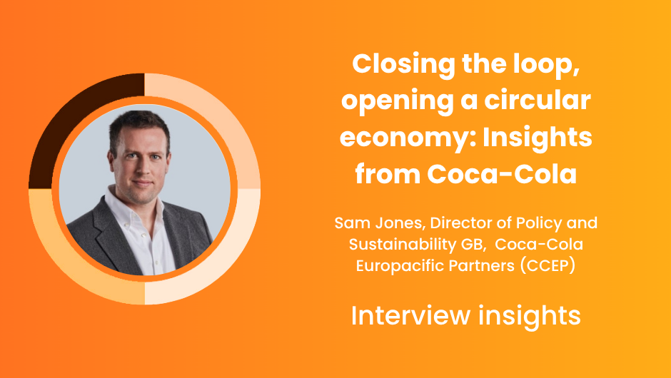 Portrait of Sam Jones, Director of Policy and Sustainability GB, Coca-Cola Europacific Partners.